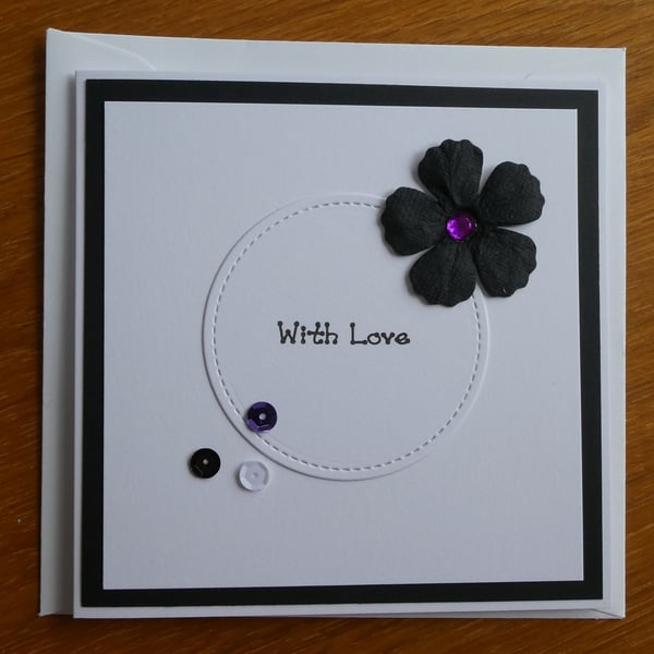 With Love Mini Flower Card - Purple and Black