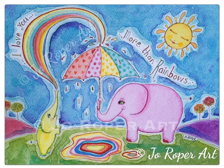 Mamma and baby elephant is an A4 Archival Print by Jo Roper Art  