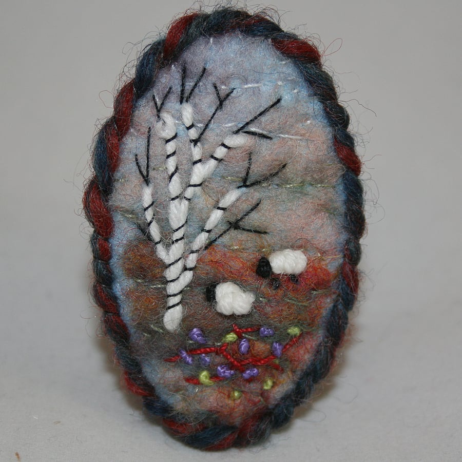 Embroidered Felted Brooch - Heathland Sheep