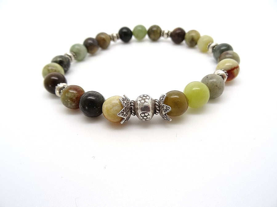 Hilltribe Silver and Mixed Jade Bracelet