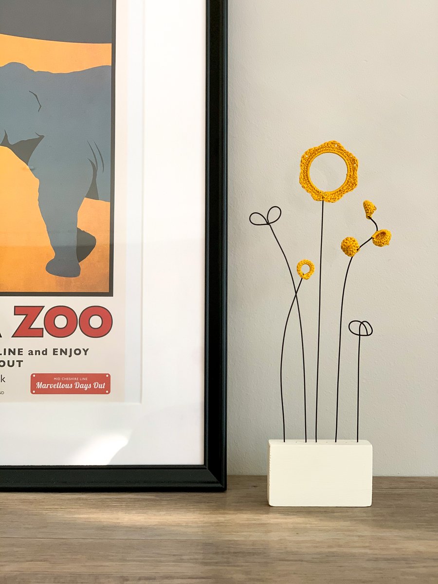 Letterbox Gift Wire & Crochet Flowers - Mustard