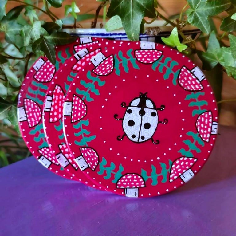 Handpainted insect coasters