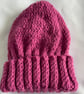 Adult Hand Knitted Pink Beanie Hat - Image 2