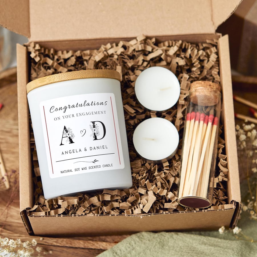 Engagement Candle Personalised with Couples Initials, Newly Engaged Present