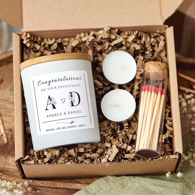 Engagement Candle Personalised with Couples Initials, Newly Engaged Present