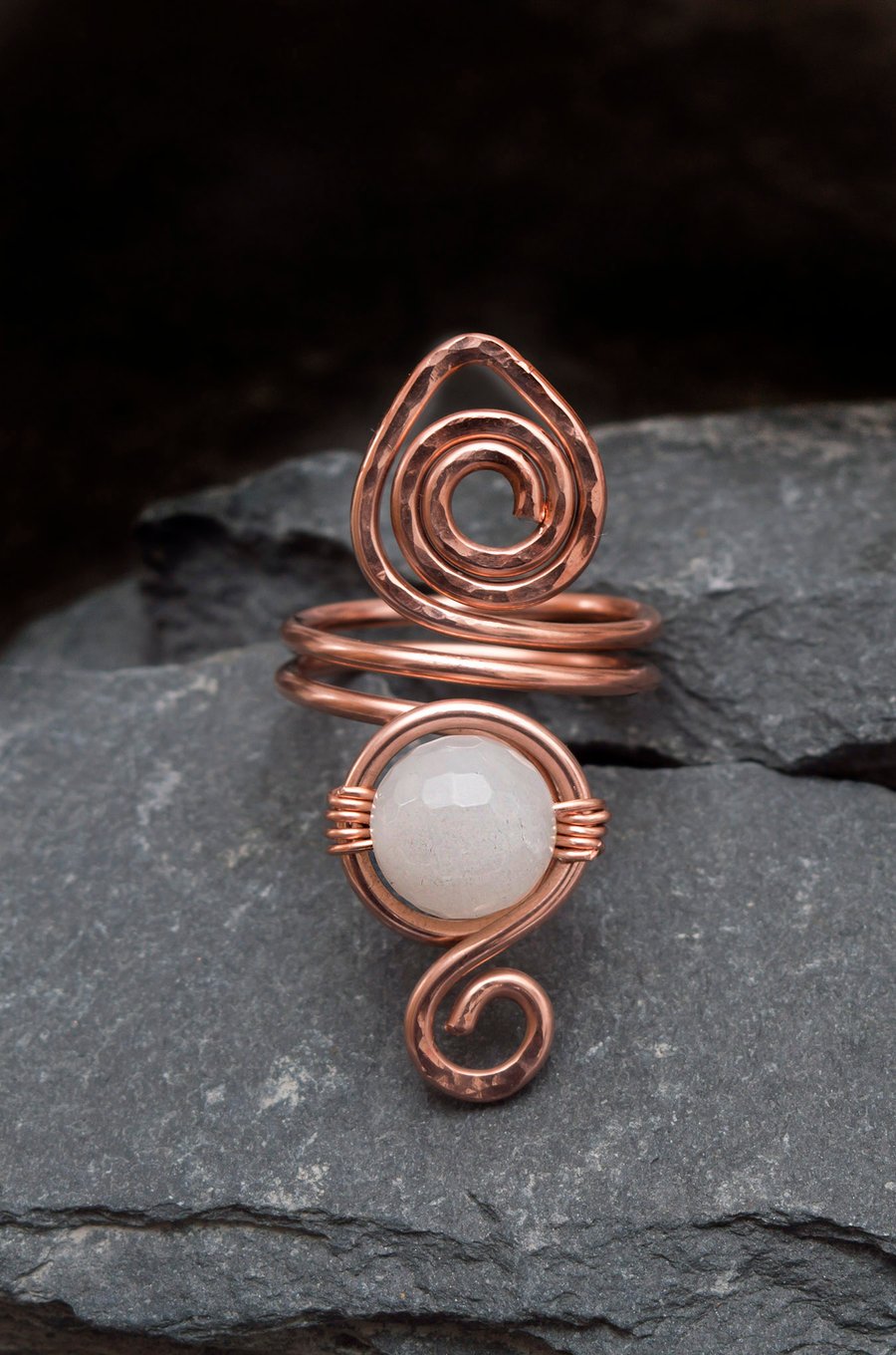 Wire wrapped Copper adjustable ring ,quartz copper ring .