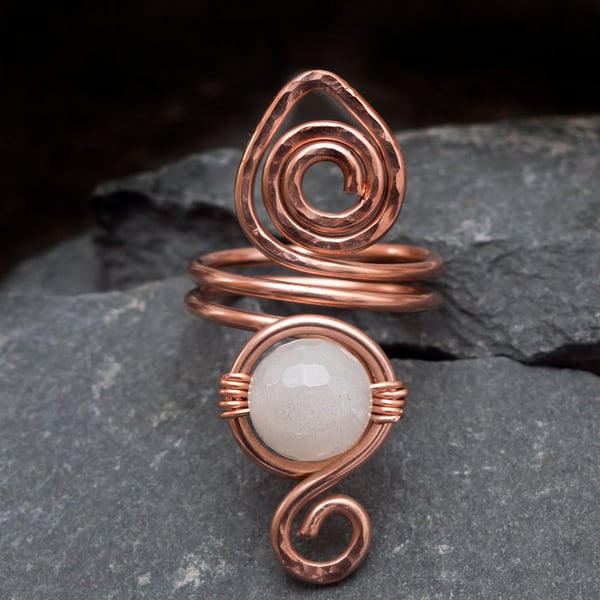 Wire wrapped Copper adjustable ring ,quartz copper ring .