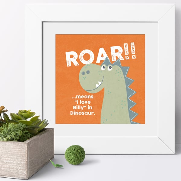Personalised Dinosaur Name Print, picture for child's bedroom