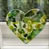 Framed green glass cast heart 