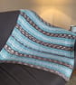 Hand Knitted Baby Blanket Blue Grey Fair Isle Pram Blanket Neutral Gift