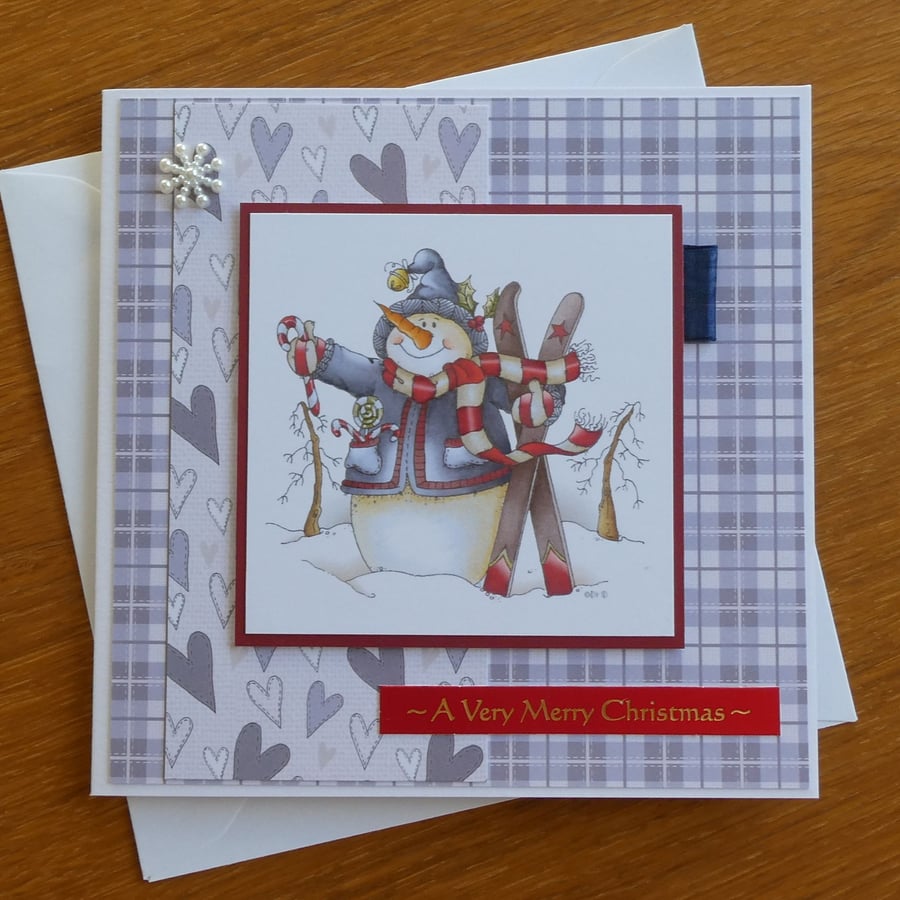 Snowman With Skis Christmas Card