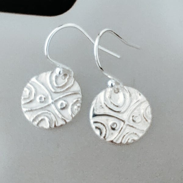 Fine Silver Drop Earrings - Aztec