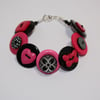 Hot pink and black button bracelet FREE UK SHIPPING