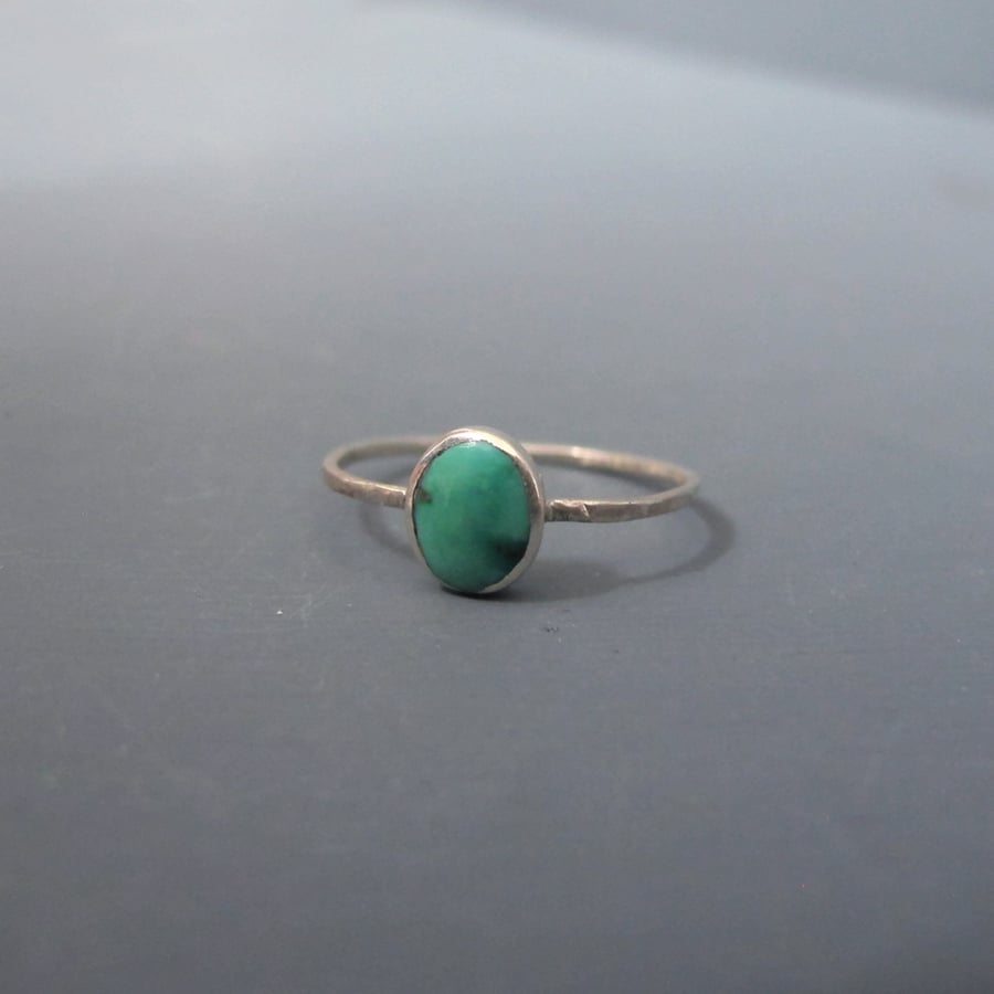 Turquoise & Sterling Silver Hidden Heart Ring - Size L