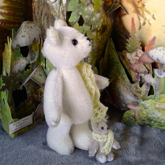 Collectable Mohair bear with her own miniature teddy bear 'Lily and Spud'