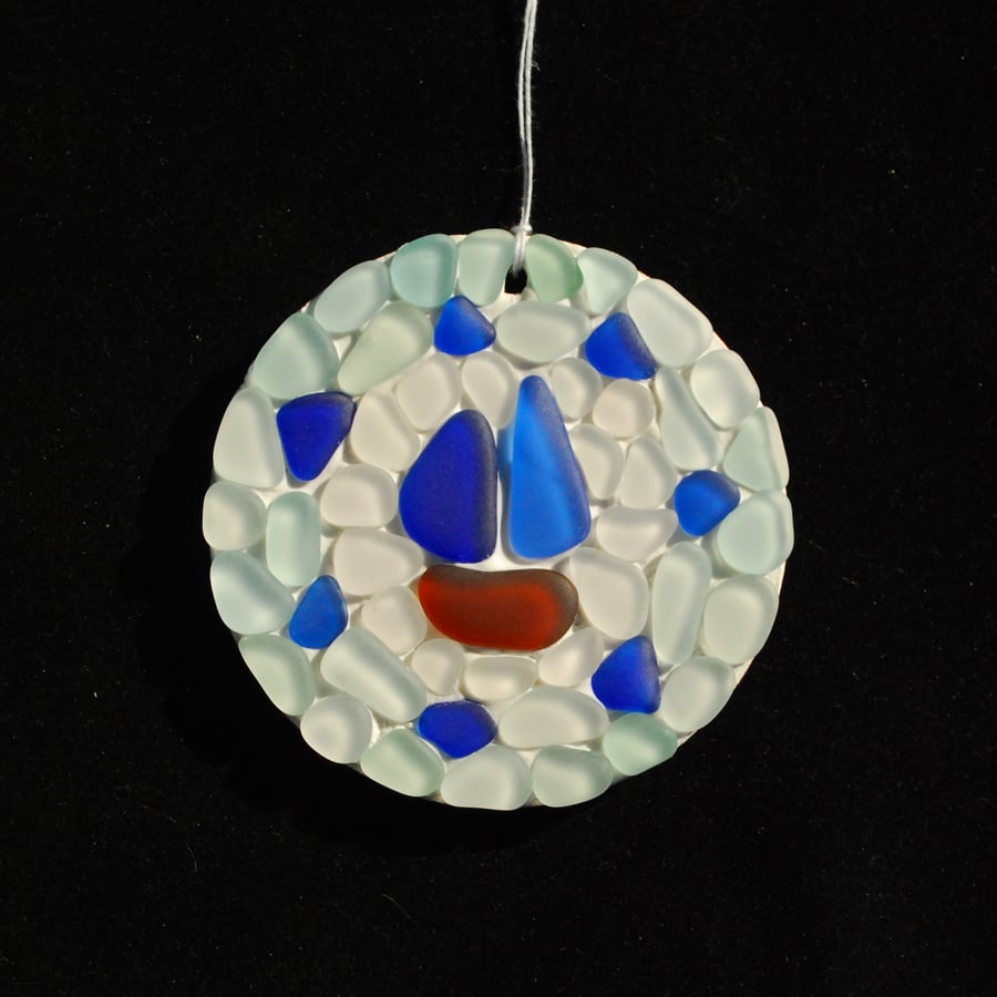 Sailing ship mosaic from beach glass