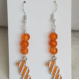 SALE - Trick or Treat Orange and White Striped Candy Earrings