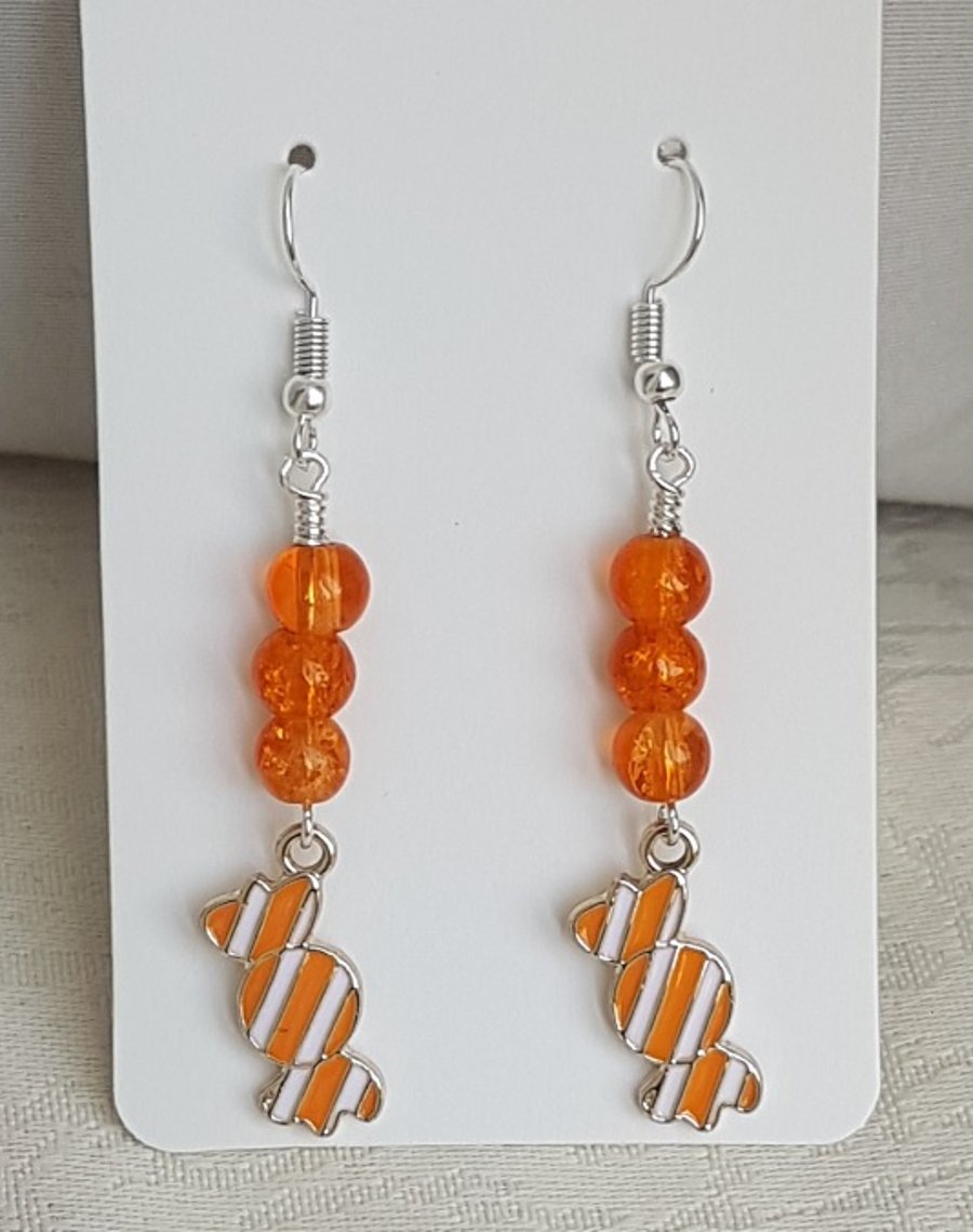 SALE - Trick or Treat Orange and White Striped Candy Earrings