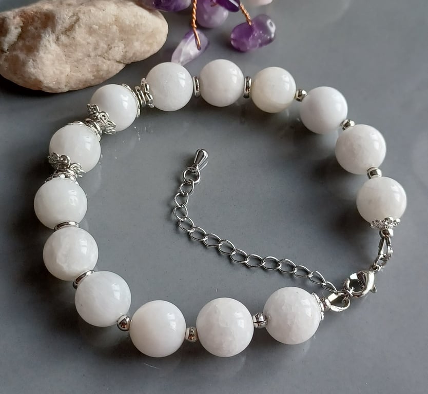 Handmade Moonstone Bracelet, 10mm Beads, Calm, New Beginnings & Gentle Energy