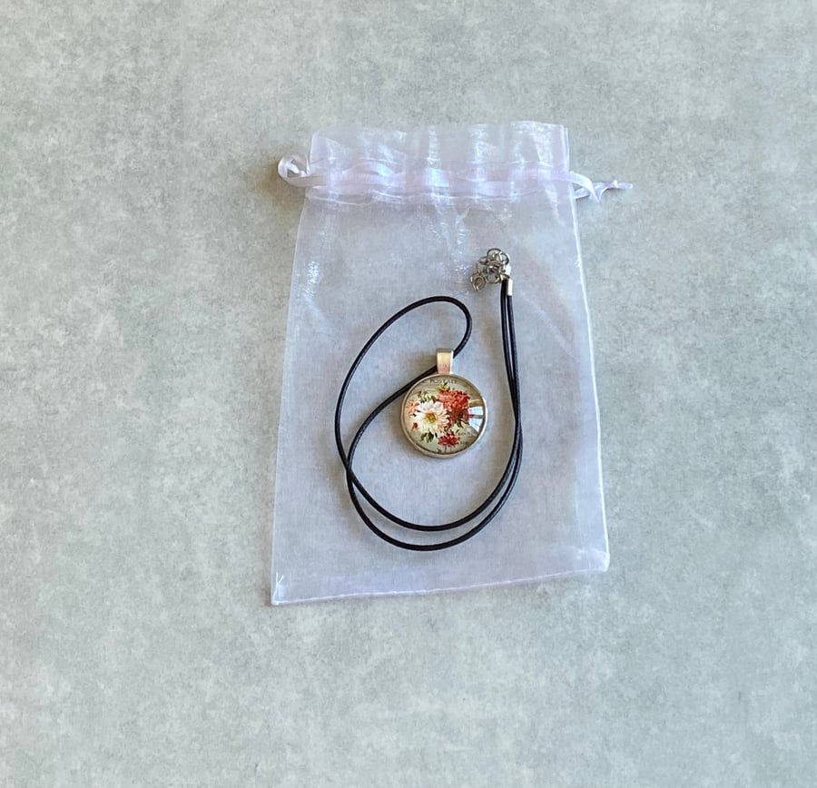 Pretty Green, Red & Pink Floral Shabby Chic Pendant Necklace