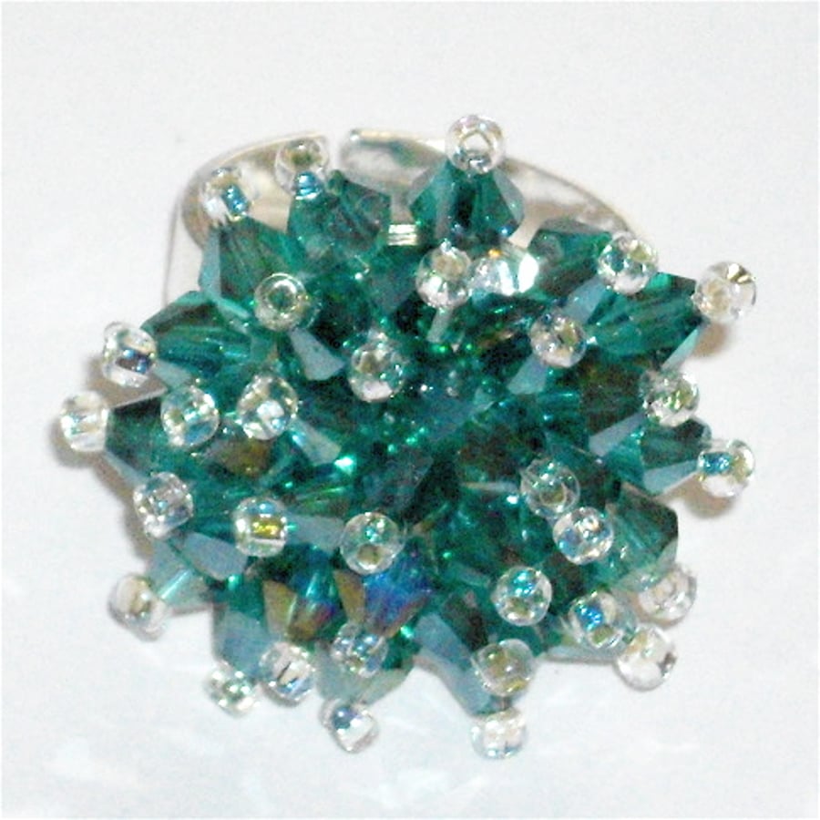 Teal Crystal Bead Ring