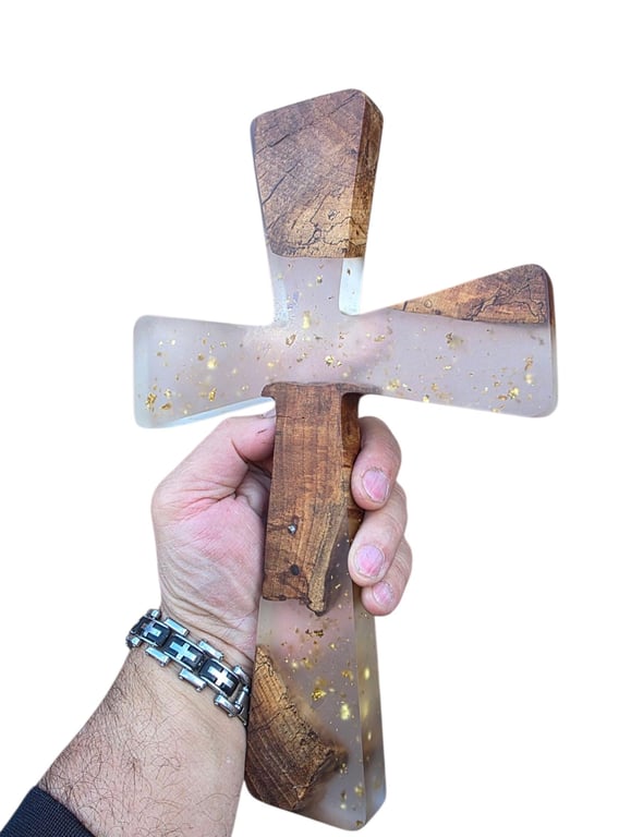 Handmade Wooden Cross with Resin Inlay – Unique Nature-Inspired Wall Art