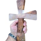 Handmade Wooden Cross with Resin Inlay – Unique Nature-Inspired Wall Art