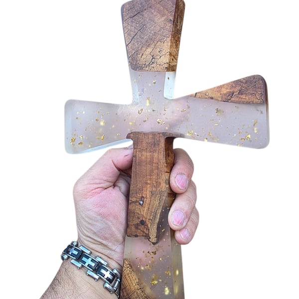 Handmade Wooden Cross with Resin Inlay – Unique Nature-Inspired Wall Art