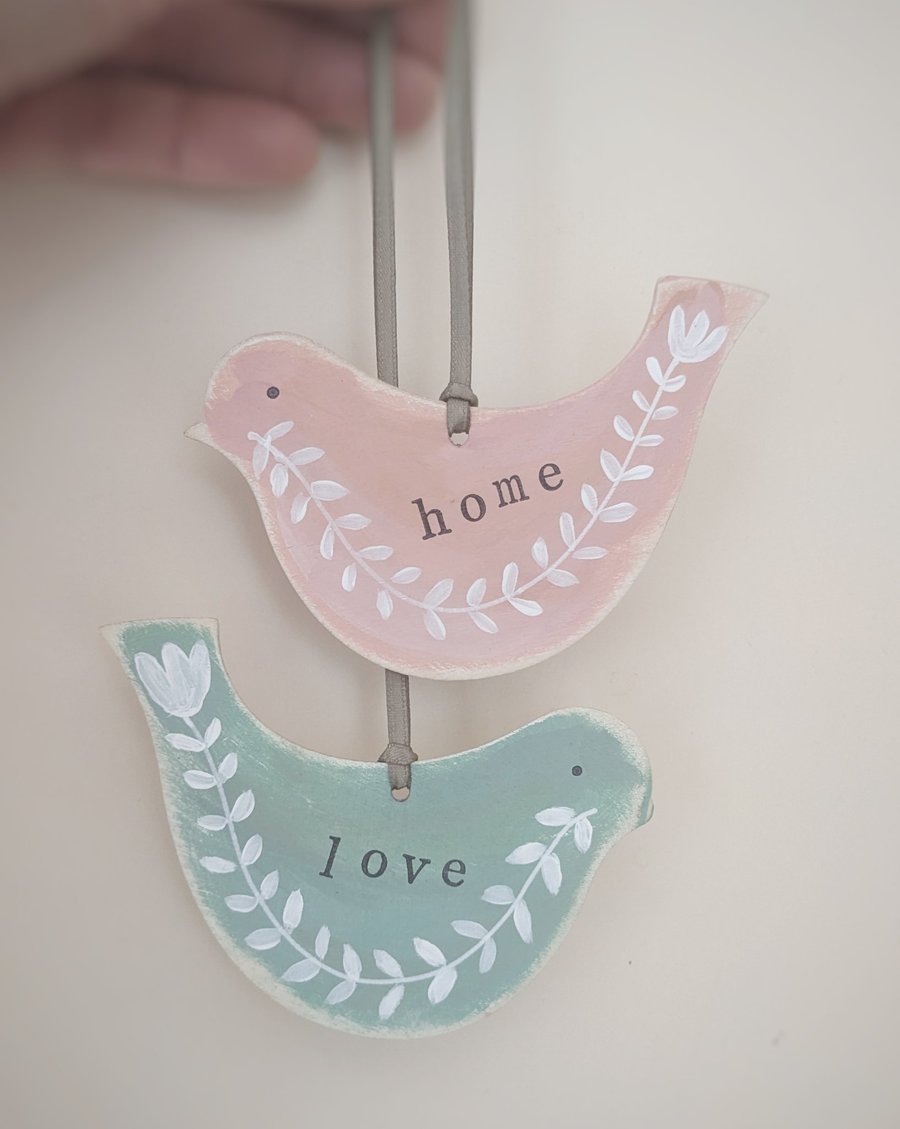Hand Painted Wooden Birds Hanging Decorations
