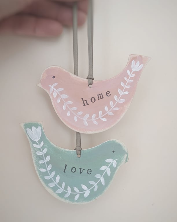 Hand Painted Wooden Birds Hanging Decorations