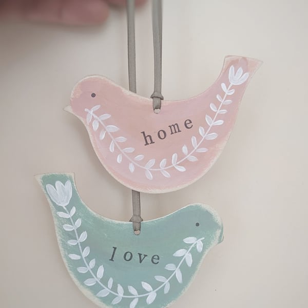 Hand Painted Wooden Birds Hanging Decorations