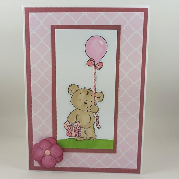Handmade birthday card - bear with balloon