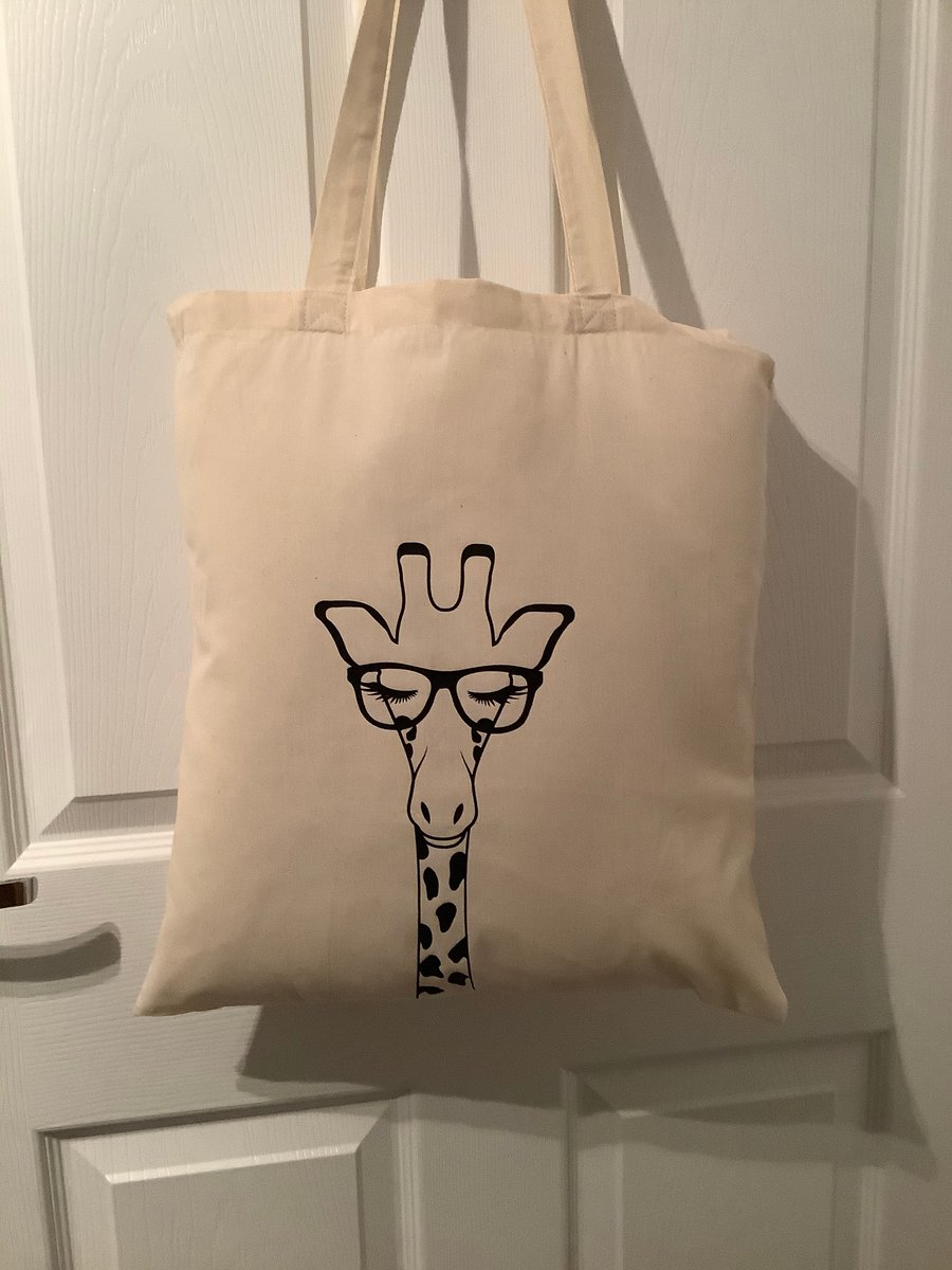 Giraffe with glasses cotton tote bag ,very strong but light 