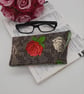 Cream and raspberry pink rose glasses case with dark grey popper fastening. - Image 8