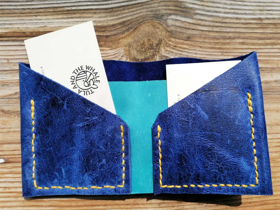 Hand Stitched Royal Blue Reclaimed Leather Wallet