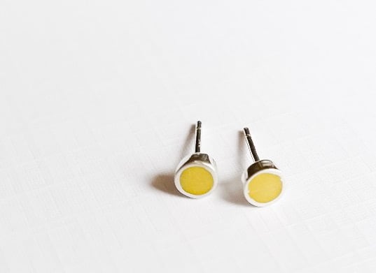 Small Colour Dot Stud Earrings Sulphur Yellow, Minimalist, Everyday Jewellery