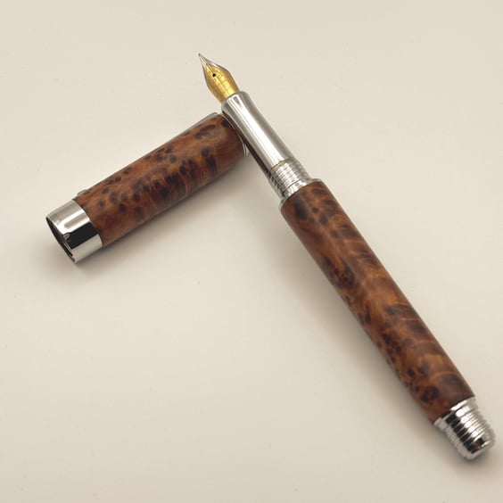 Premier Fountain Pen - Hand Turned From Thuya Burr Wood - Unique Pattern 
