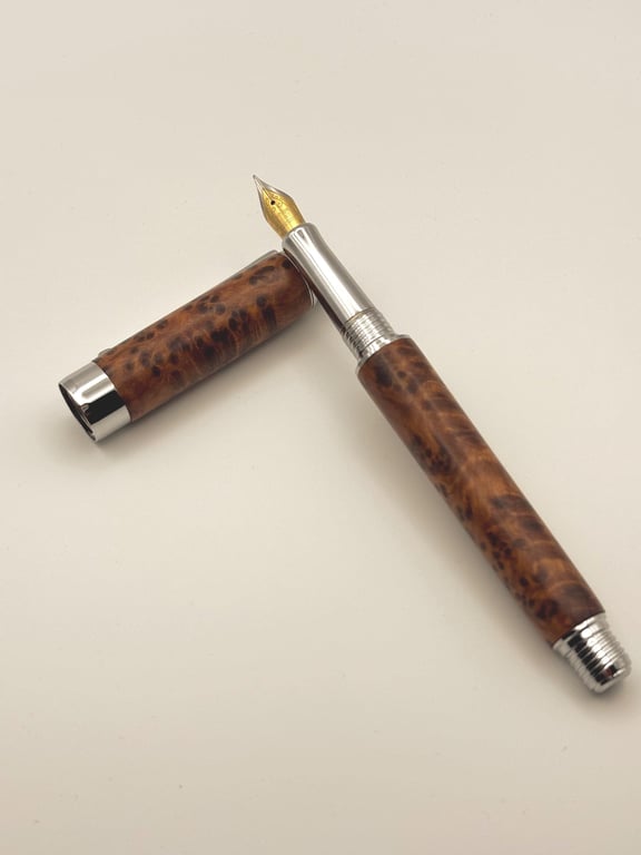 Premier Fountain Pen - Hand Turned From Thuya Burr Wood - Unique Pattern 
