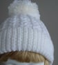 Set Of White Hat And Mittens With Cable Pattern And Bobble (R391W) - Image 5