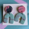 Mabled pink, blue and turquoise fimo earrings