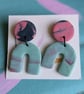 Mabled pink, blue and turquoise fimo earrings