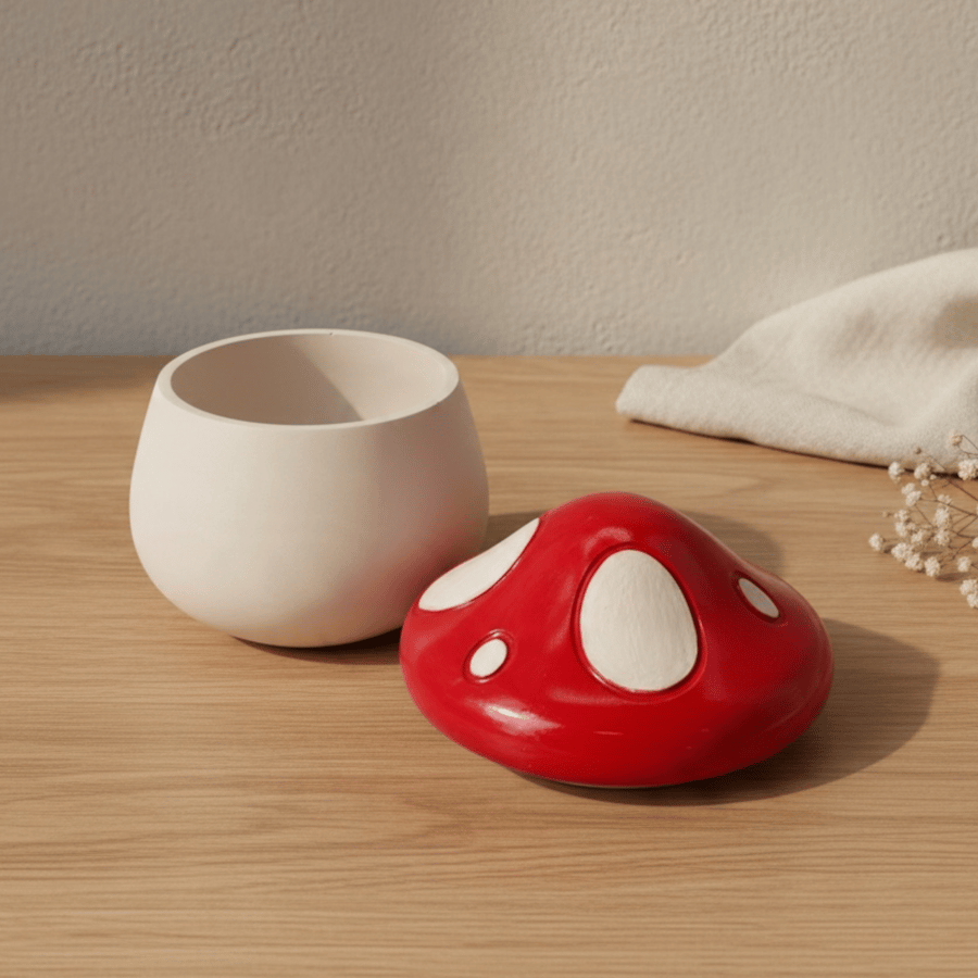 Red and White Toadstool Mushroom Shaped Trinket Pot - Whimsical Jewellery Box