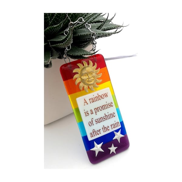 Handmade Fused Glass Rainbow Picture - Sunshine After The Rain - Hanging Sign