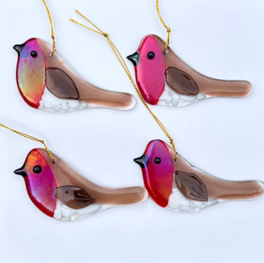 Fused glass hanging robin  decoration 