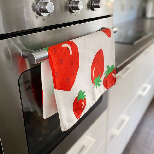 Sumptuous Strawberry tea towel, colourful tea towel, new home gift