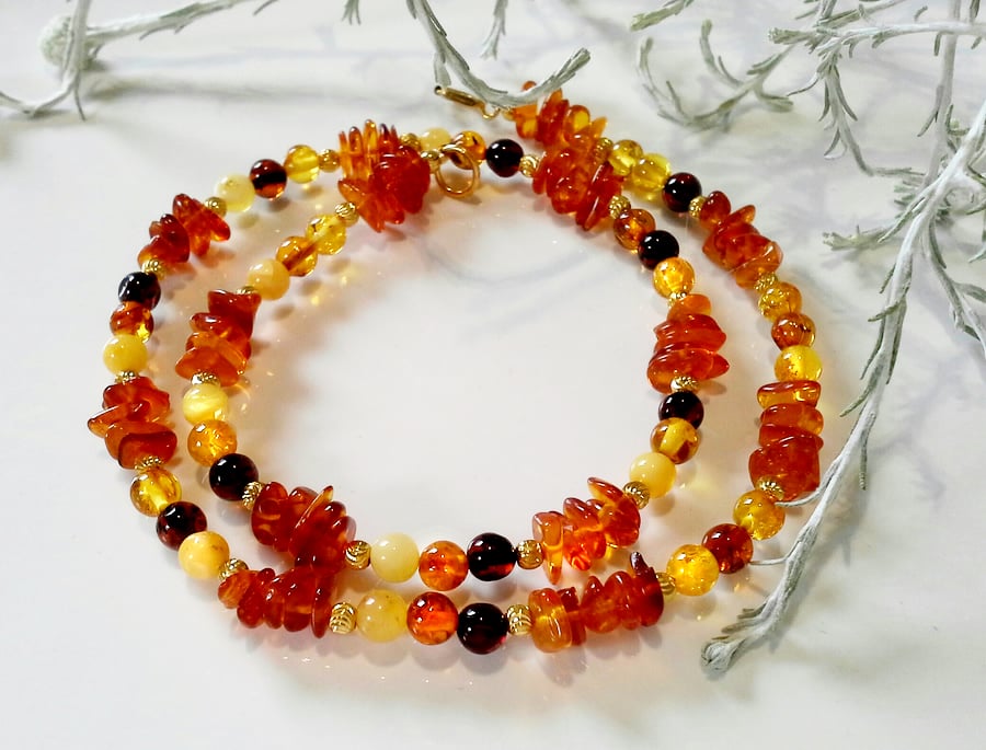 Genuine  Baltic Amber Sterling Silver Gold Vermeil Necklace