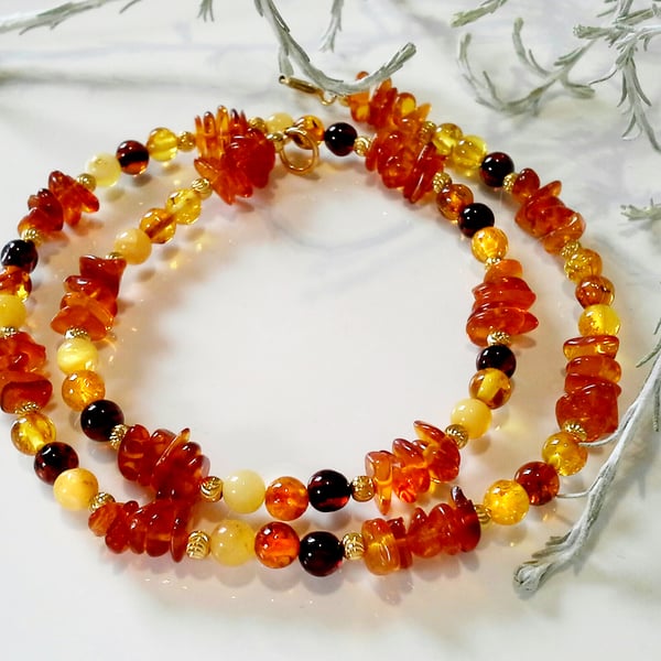 Genuine  Baltic Amber Sterling Silver Gold Vermeil Necklace