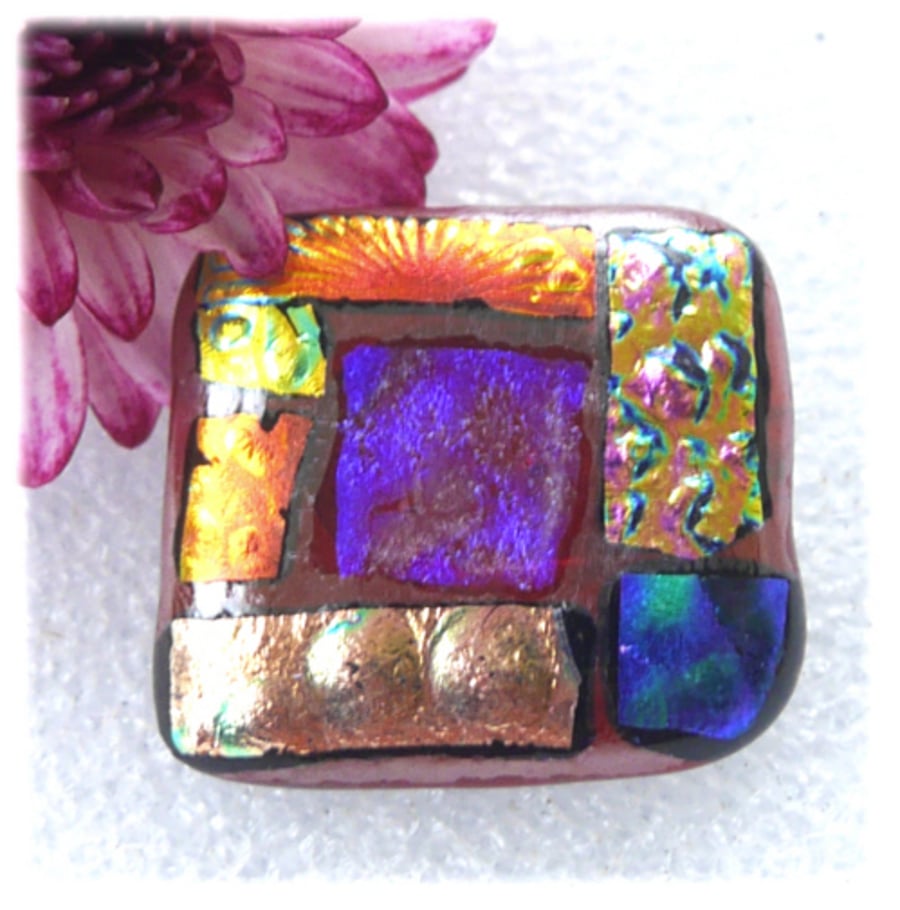 SOLD Patchwork Dichroic Fused Glass Brooch 077 Handmade 
