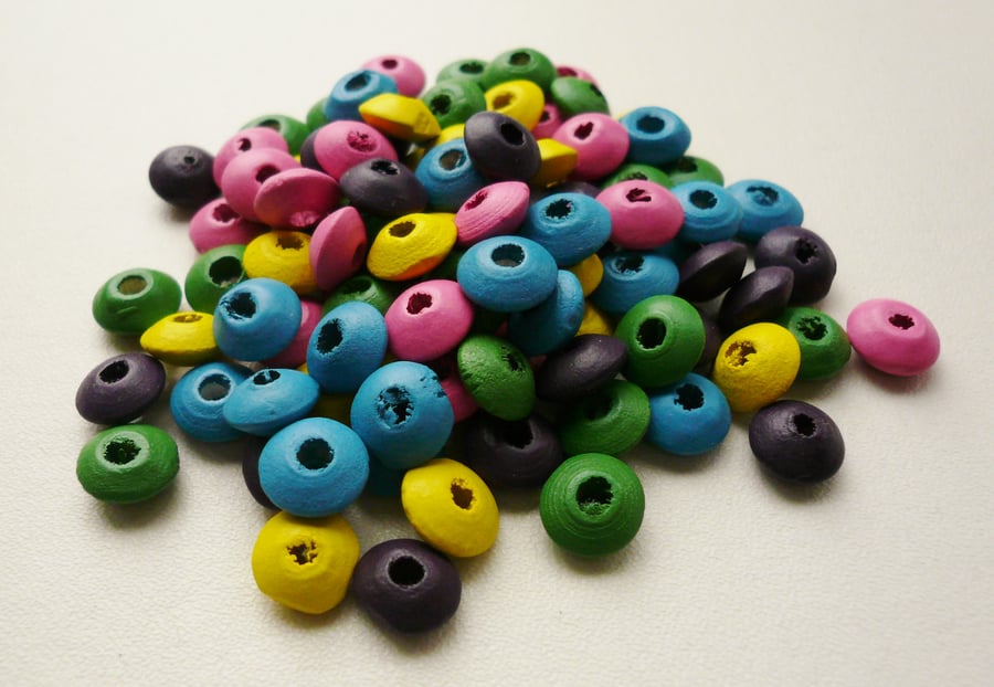 50  Small Wooden Rondelle Disc Beads