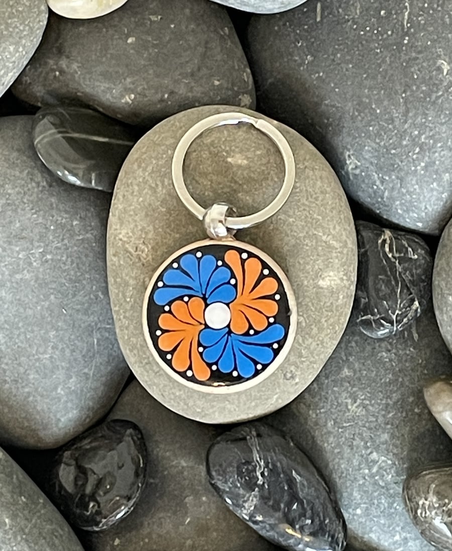 Hand Painted Keyring Mandala Acrylic Painting on Wood Original & Unique